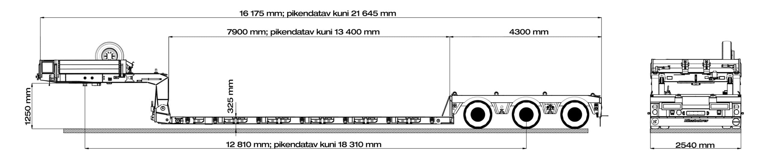 Kässbohrer lowbed treiler ülegabariidiliste vedude tegemiseks